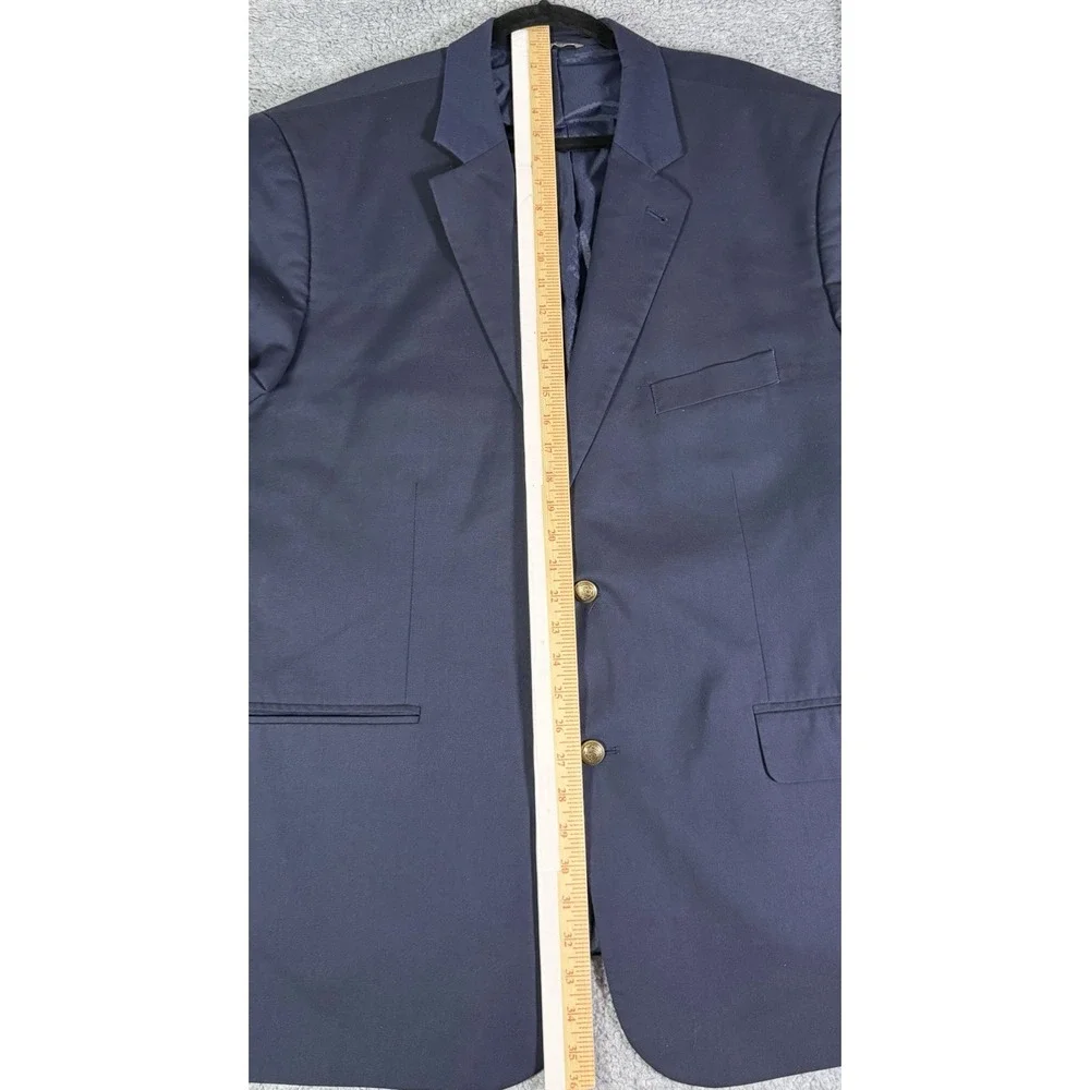 Oak Hill Perfect Fit Sport Coat Blazer Mens 52L Navy Blue Brass Buttons Stretch